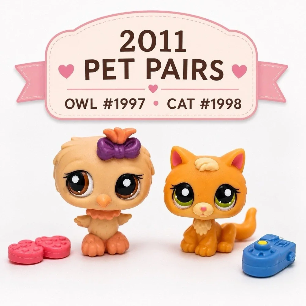 LPS 2011 Walmart Exclusive Pet Pairs Owl #1997 Cat #1998 Heart Cookies Camera
